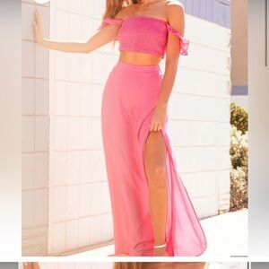 Lulus away on vacay fuchsia maxi dress two piece set